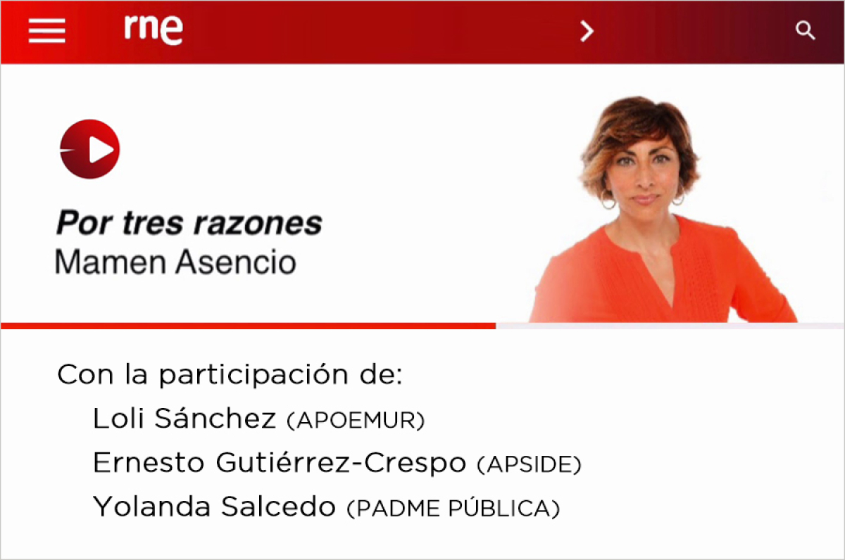 Espainian orientazioaren egoerari buruzko erreportajea, RNEren &quot;Por tres razones&quot; programaren barruan. Programa horretan parte hartzen du Ernesto Gutiérrez-Crespok