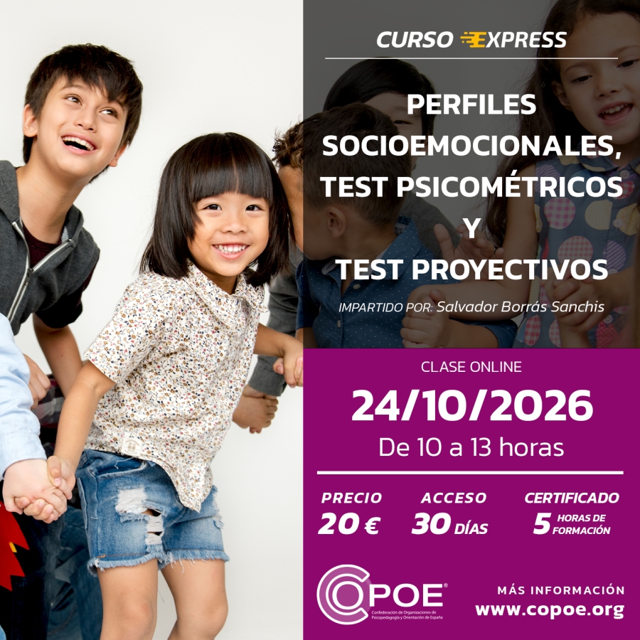 Curso expr&eacute;s de COPOE: "Perfiles Socioemocionales, Test Psicom&eacute;tricos y Test Proyectivos", clase online el 24/10/2026