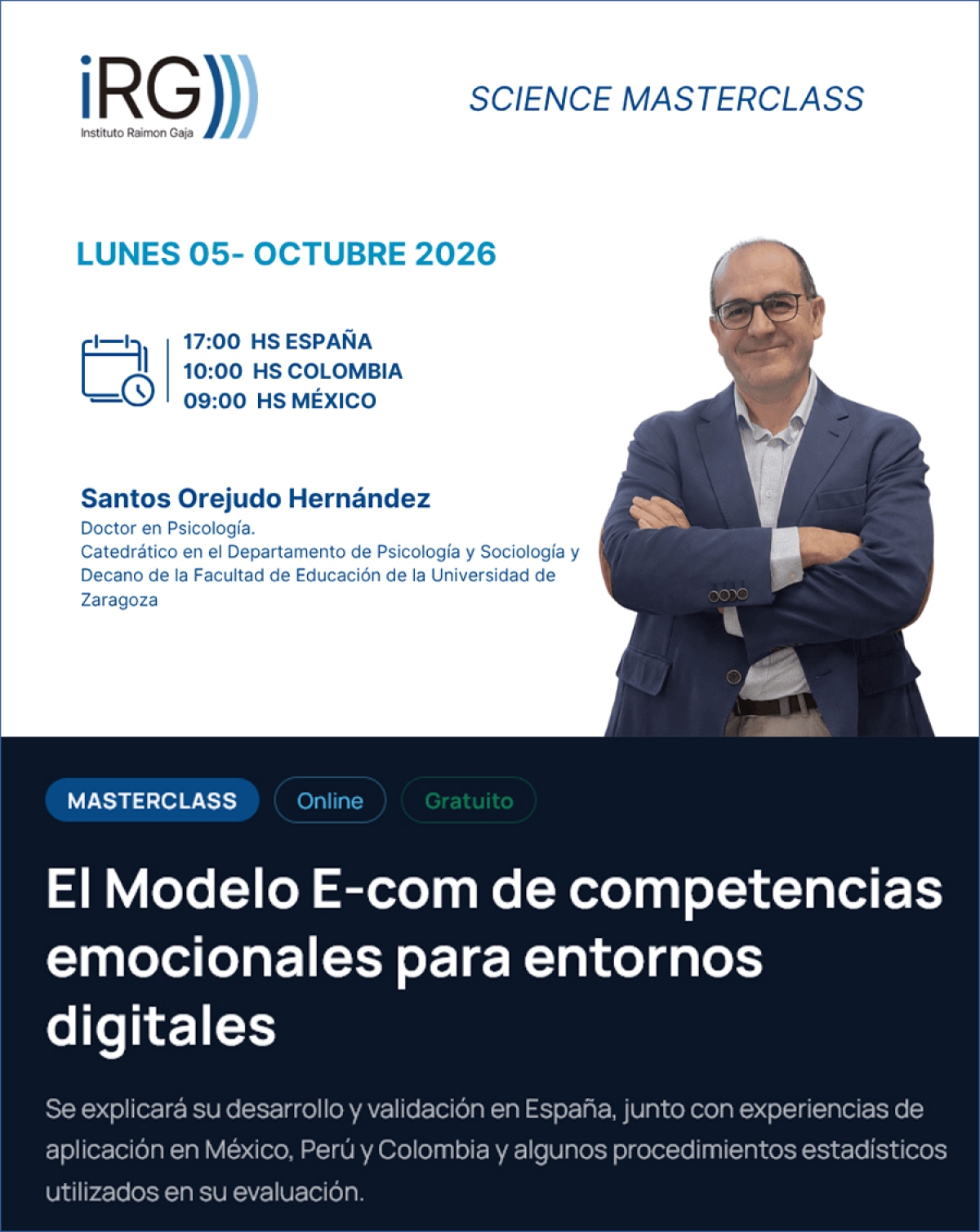 Conferencia iRG: "El Modelo E-com de competencias emocionales para entornos digitales", 5 de octubre a las 17h