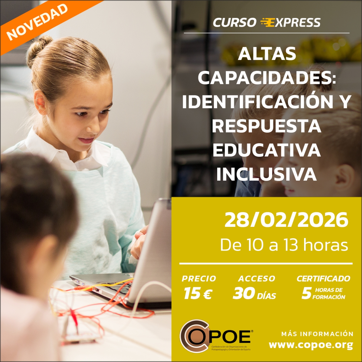 Curso expr&eacute;s de COPOE: "Altas Capacidades: Identificaci&oacute;n y respuesta educativa inclusiva", 28 de febrero
