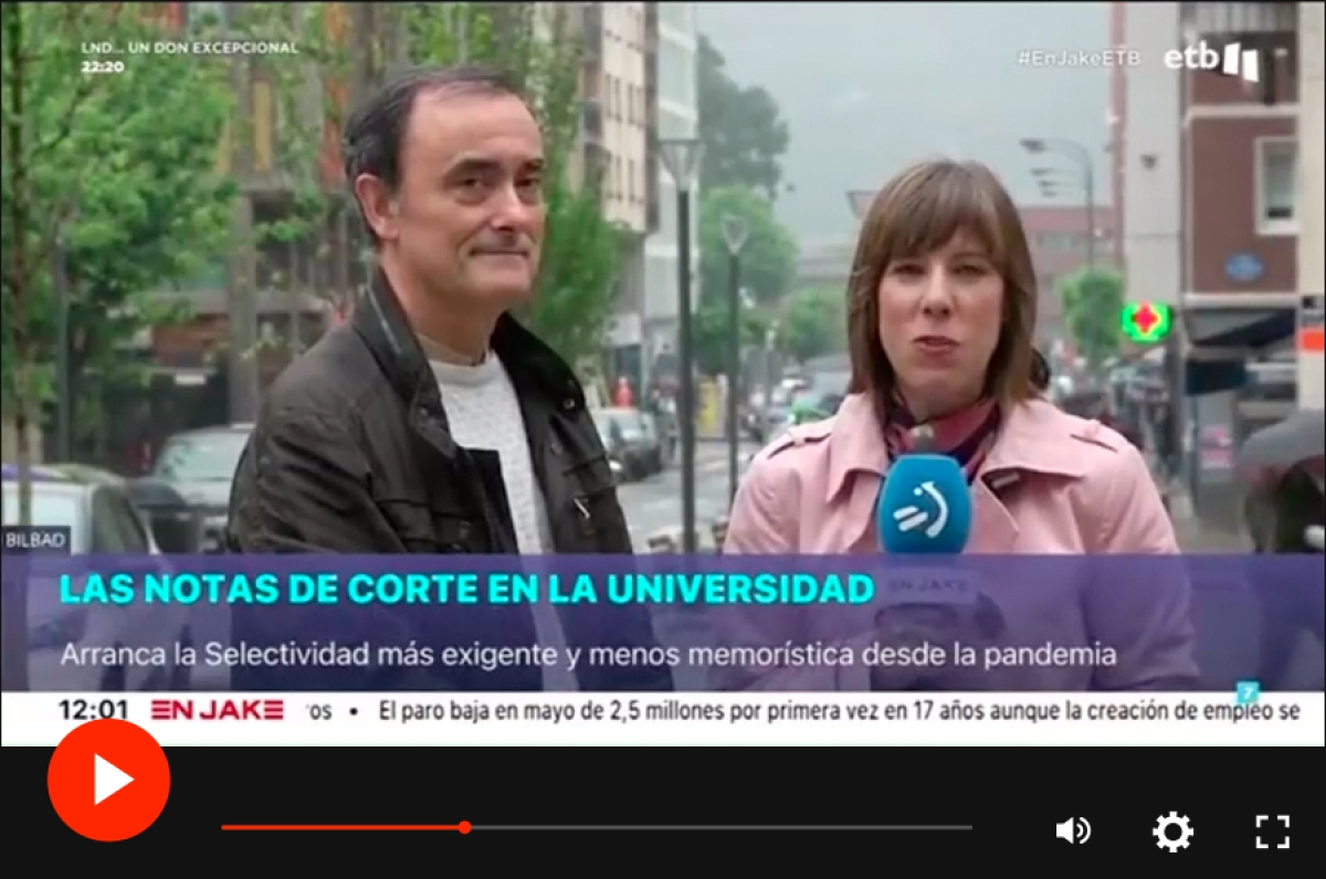 Ernesto Gutiérrez-Crespo, presidente de ApsidE, habla sobre la PAU y la Orientación en el programa &quot;En Jake&quot; de ETB