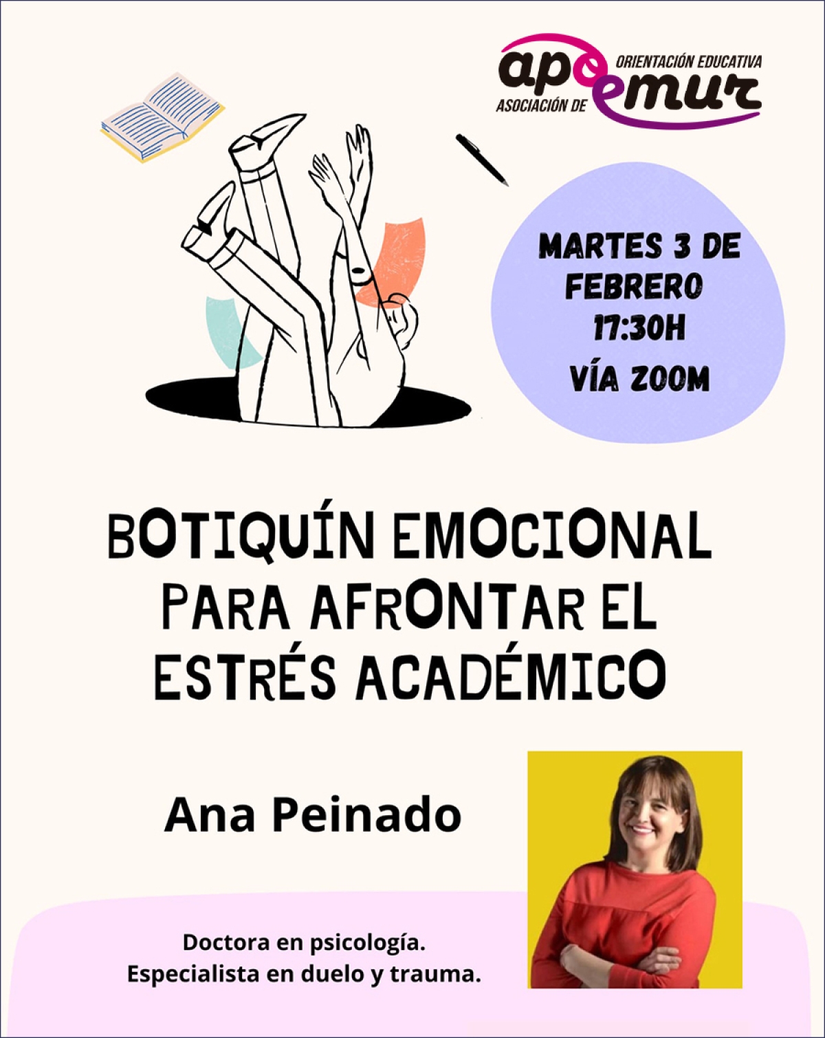 Charla formativa APOEMUR: "Botiqu&iacute;n emocional para afrontar el estr&eacute;s acad&eacute;mico", 3 de febrero, online y gratuita