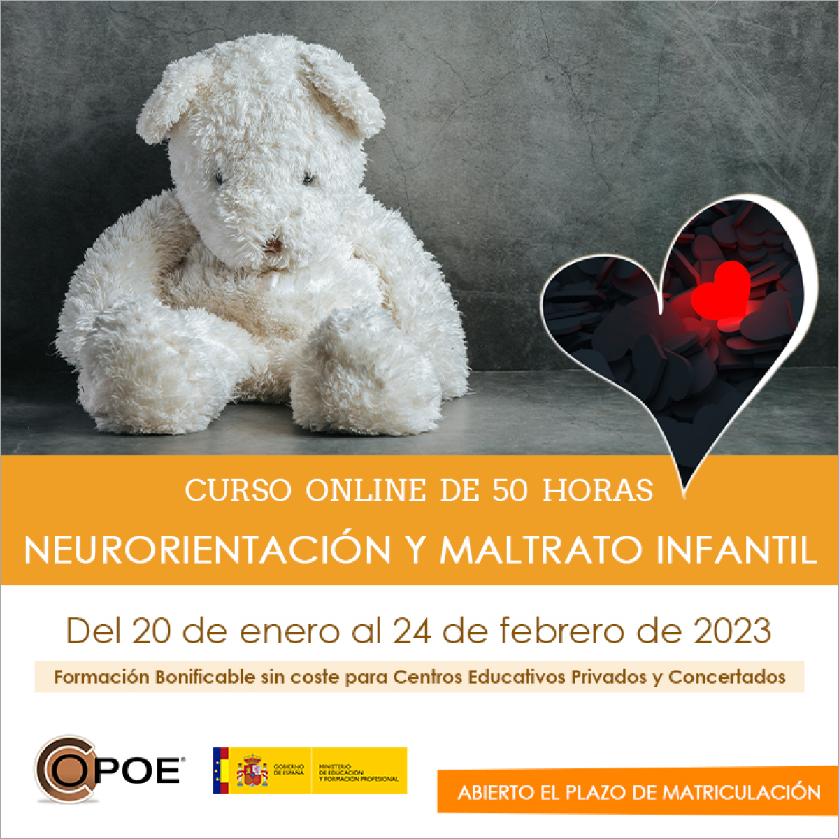 Curso online de COPOE &quot;Neurorientación y maltrato infantil”, del 20 de enero al 24 de febrero de 2023