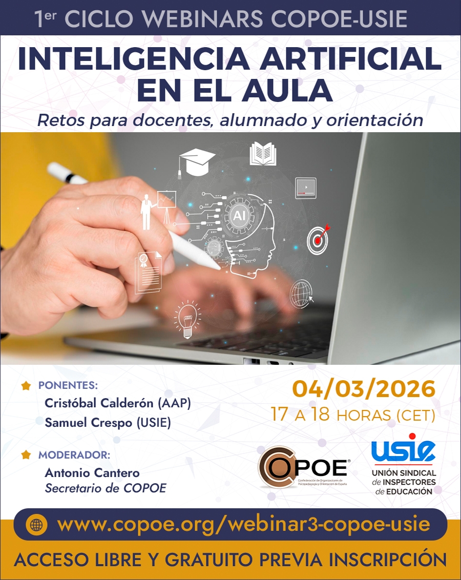 Webinar gratuito COPOE-USIE "Inteligencia Artificial en el aula", el 4 de marzo de 2026